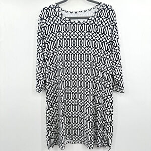 Lulu-B Printed Shift Dress Sz XL Black White Nylon Stretch UPF Vacation Travel